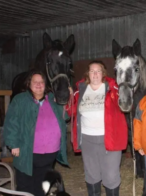 Janet and I with my two horses Bella and Moonlight